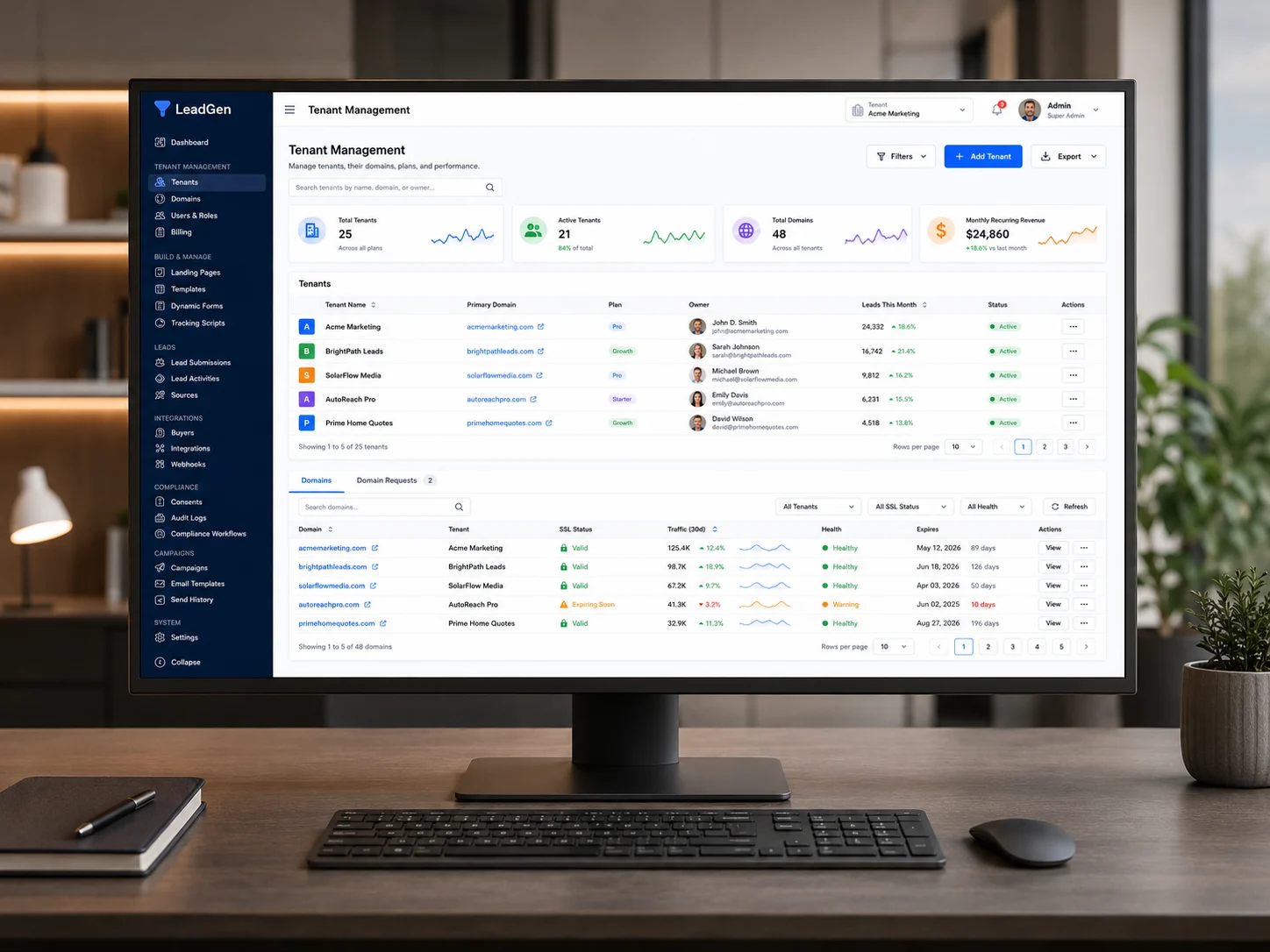 Multi-Tenant Lead Generation interface screenshot